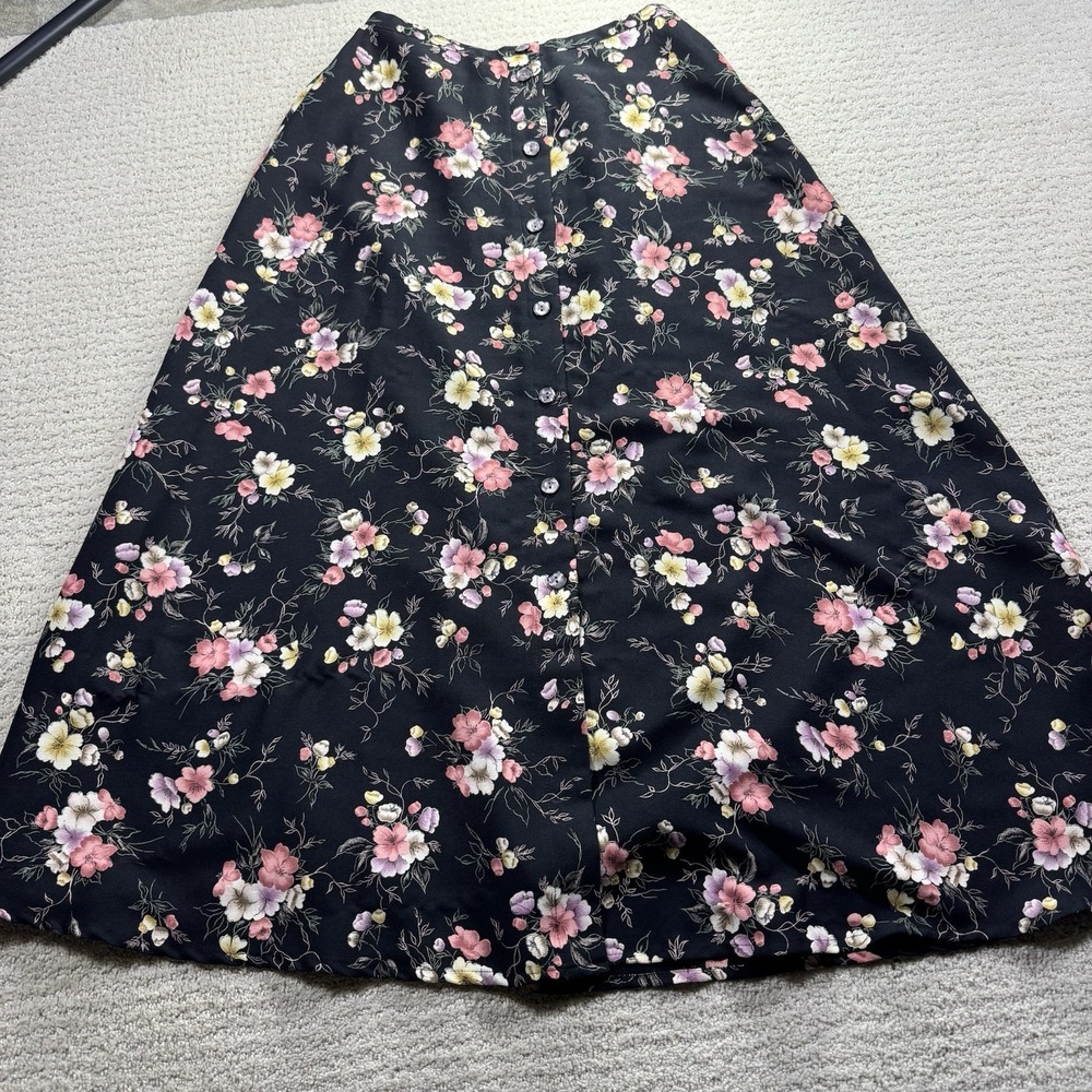 Russ Black Floral‎ Button Down Skirt Size 6